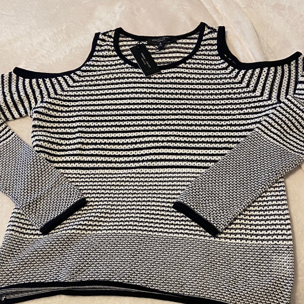 Romeo & Juliet Couture Off-Shoulder Black and White Sweater